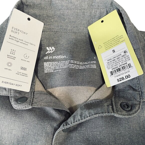 NWT All In Motion Travel Shirt Gray Stretch Button Up Quick Dry UPF50 Small - Picture 3 of 11